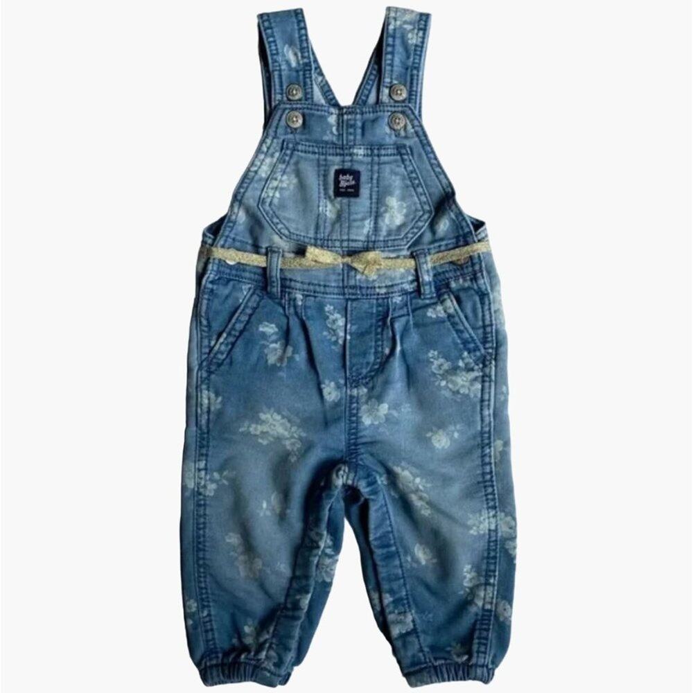 OshKosh B'Gosh Overalls Infant Girls Size 6 Months denim jeans Pants Gold Belt F